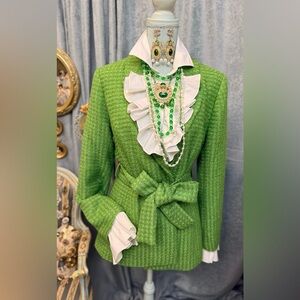 Green Tweed Blazer with Jewelry